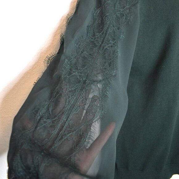 Adrianna Papell Mock Neck Sweater Sz XL Sheer Sleeves Lace Whimsigoth Victorian - Picture 8 of 16